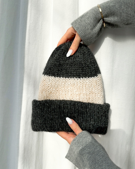 czapki damskie Czapka Mila beanie paski podwójne ocieplenie baby alpaka wełna merino