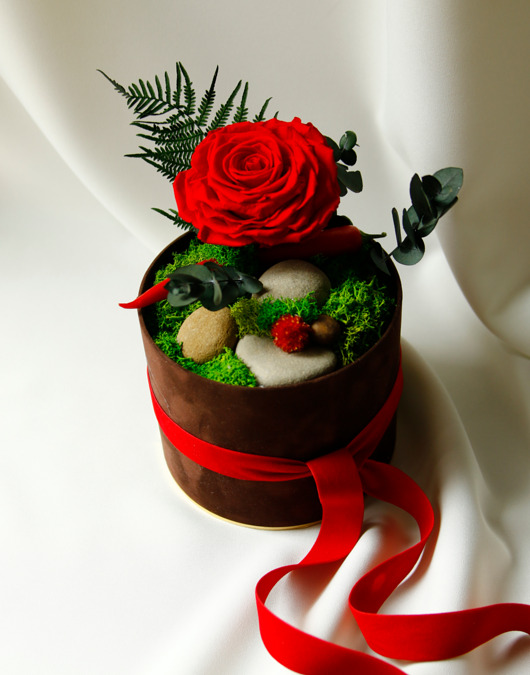 dodatki - różne Flower box z czerwoną różą i chili