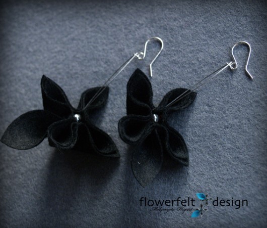 Czarne z hematytem- Biżuteria Autorska FlowerFelt Design