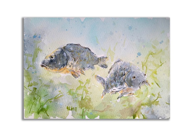 grafiki i ilustracje Obraz ręcznie malowany "Karp"