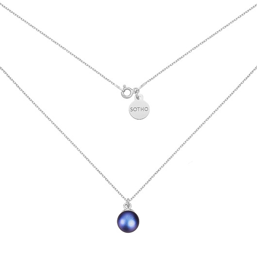 Srebrny naszyjnik granatową perłą SWAROVSKI SOTHO