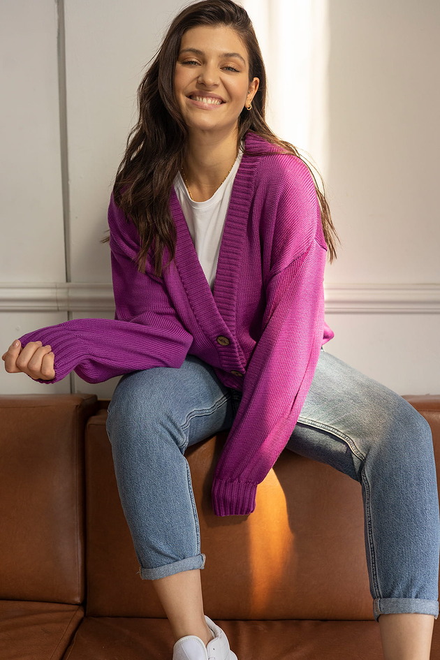 kardigany damskie Kardigan Wool Me Tender Purpura 100% Wełna Merino Purpura