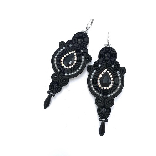 kolczyki soutache Kolczyki sutasz czarne wieczorowe długie eleganckie z kryształkiem Margo