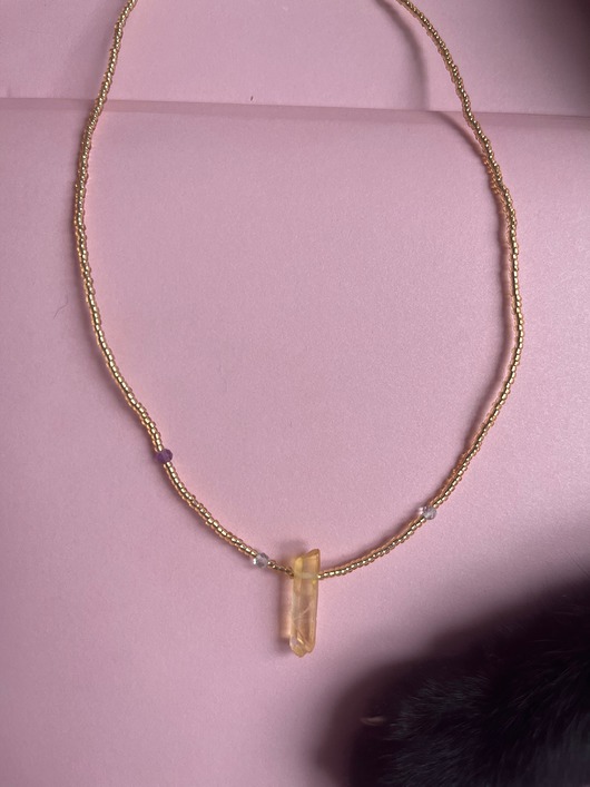 chokery Choker z koralikami, cytrynem i kryształami górskimi