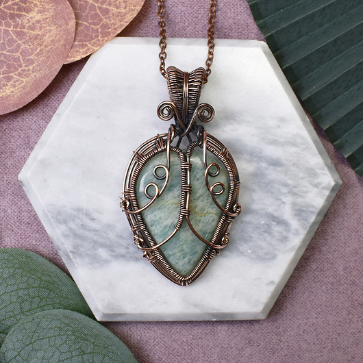 wisiory Miedziany wisiorek wire wrapping z amazonitem #427
