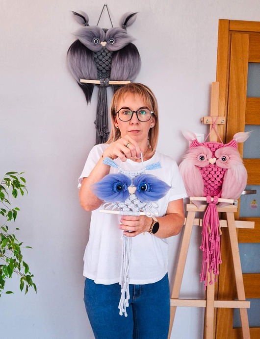 Ozdoby na ścianę Sowa makrama mini