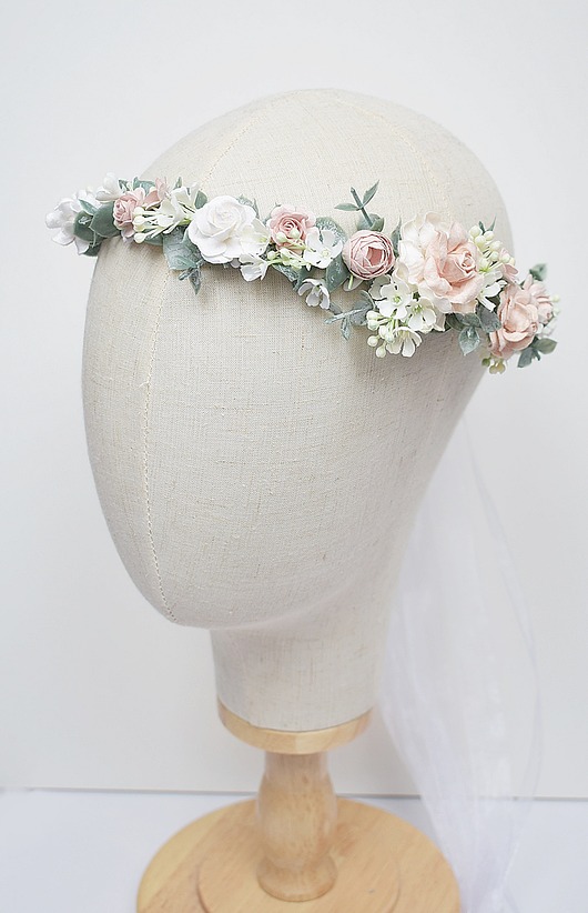 wianki komunijne Wianek komunijny dla dziewczynki biel, zieleń, nude pink