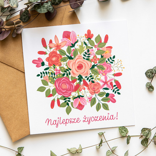 kartki okolicznościowe - wydruki Kartka z kwiatami "Najlepsze życzenia!"