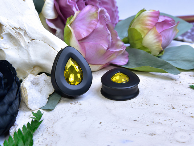 biżuteria różna Tunele do uszu łezki 10-100mm ze szklanym kryształkiem #024 Citrine