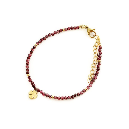 bransoletki z kamieni naturalnych Bransoletka granat, czterolistna kończyna