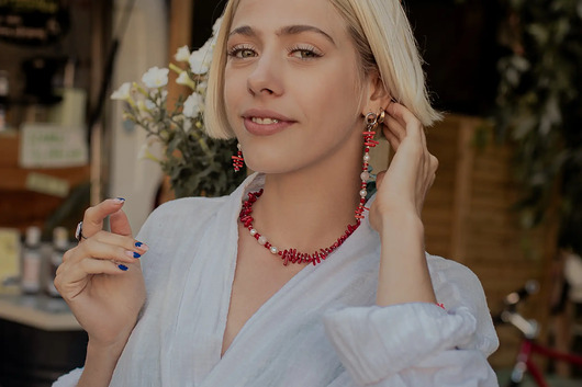 bransoletki z kamieni naturalnych Choker z Koralu Pereł i Morganitu