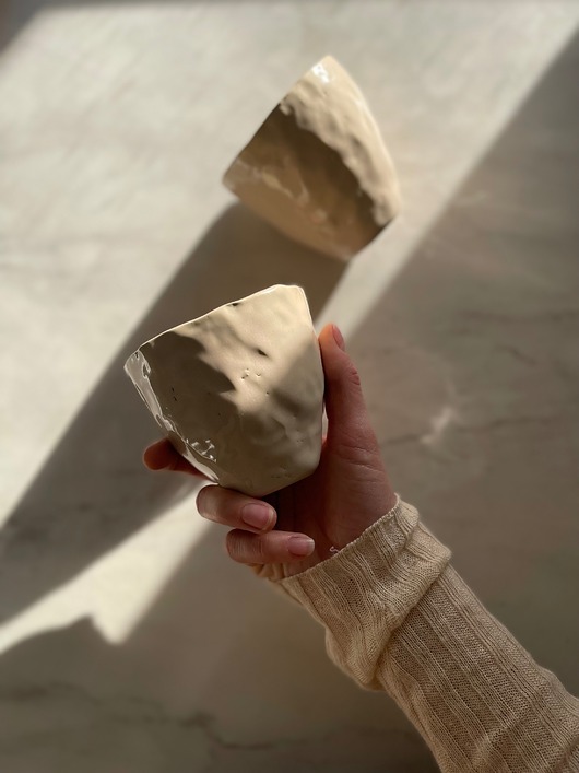 kubki i filiżanki Zestaw 2 Organicznych Ceramicznych Czarek Wabi Sabi Liliowe Beżowe 220 ml