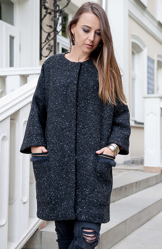 płaszcze damskie Płaszcz wełniany  ocieplany WOOL&FUR MELANGE