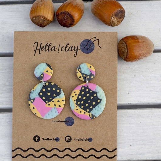 Kolczyki handmade pastelowe w kropki Hellaclay