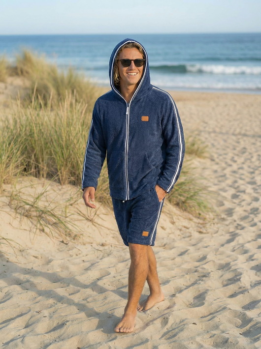 bluzy męskie Bluza frotte z kapturem - Navy Blue