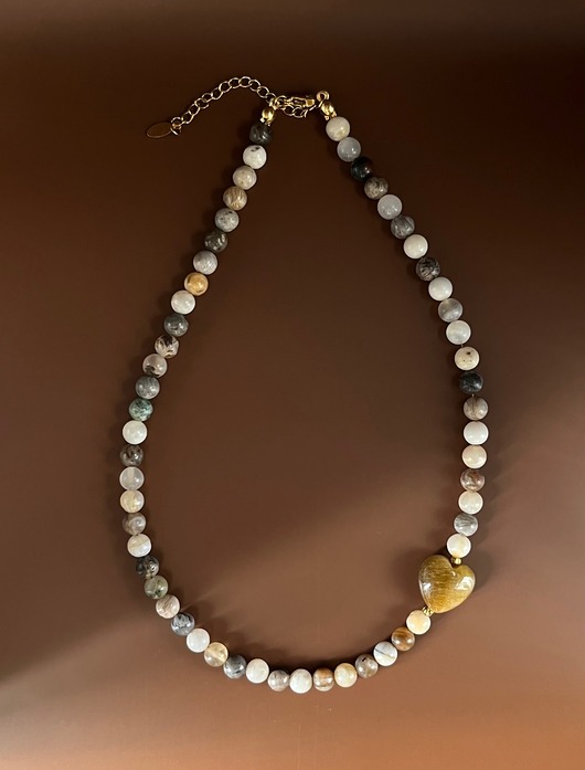 chokery Naszyjnik z sercem Tiger Eye