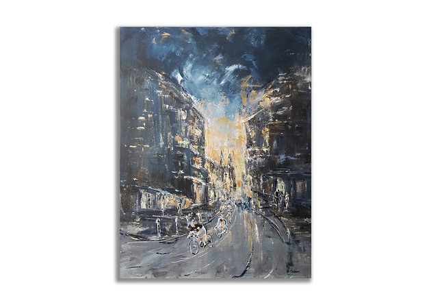 obrazy Obraz ręcznie malowany 60x80 Wrocław Miasto rowery