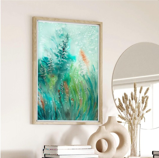 obrazy Oryginalna akwarela. Łąka 46x61