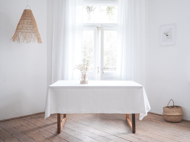 obrusy i serwetki Lniany obrus z listwą  heavy linen PURE WHITE