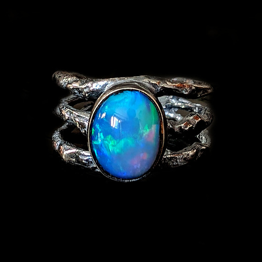 pierścionki srebrne Opal w potrójnej obrączce