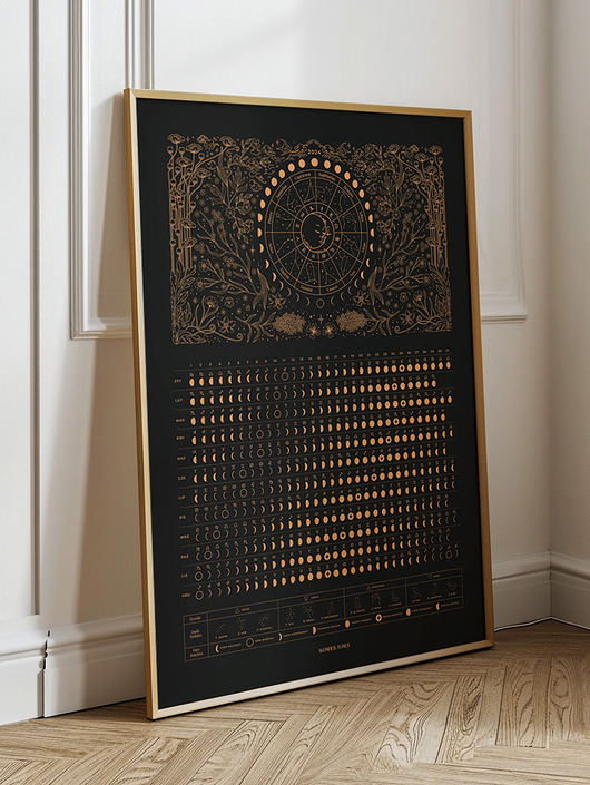 plakaty 50x70cm Plakat Kalendarz Faz Księżyca 2024 Black