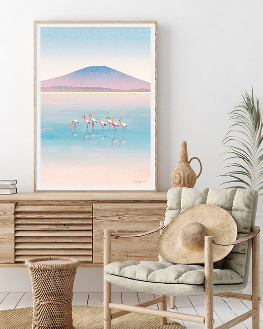 plakaty Flamingi - odbicie w jeziorze - plakat fine art
