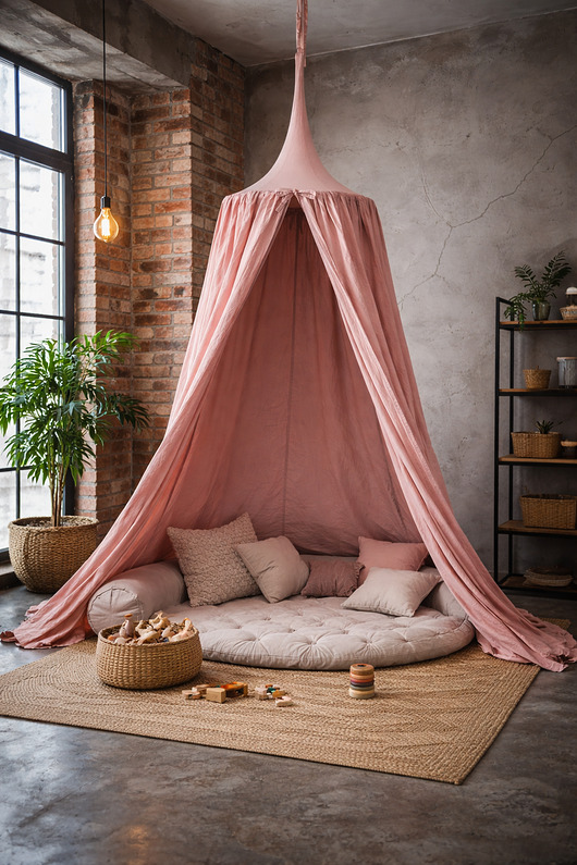 namioty i tipi dla dzieci Baldachim bawełniany do pokoju dziecka - pudrowy róż