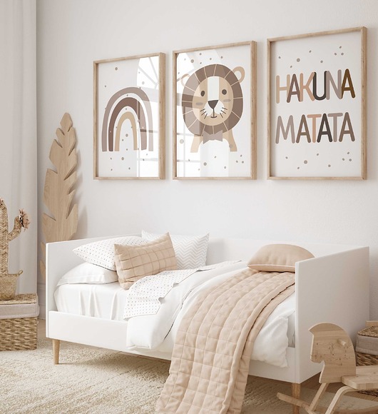 obrazy i plakaty do pokoju dziecięcego Zestaw 3 plakaty Boho Lew, Tęcza, Hakuna Matata Nr.1