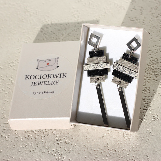 Kolczyki rzemienie i stal czarno-srebrne KociokwikJewelry