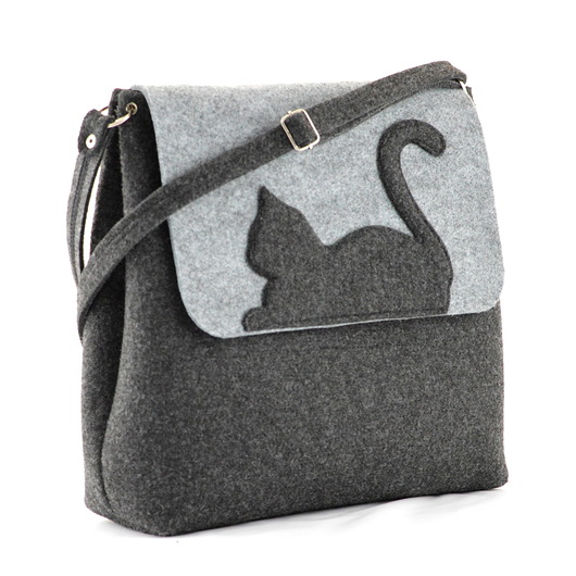 torby na ramię Duża Torebka Filcowa - Listonoszka z Kotem