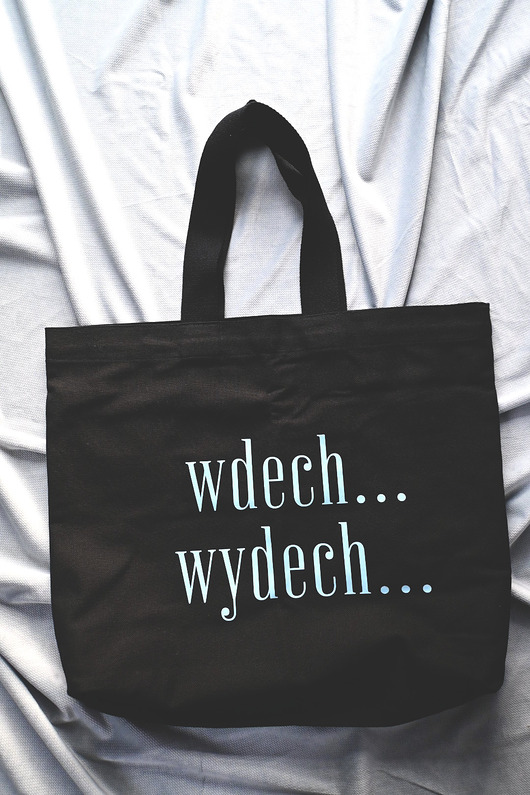 torby na zakupy Bawełniana torba z afirmacją w kolorze czarnym WDECH... WYDECH...