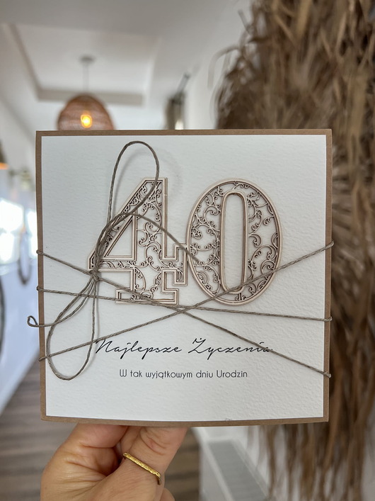 kartki scrapbooking Wyjątkowa kartka ręcznie robiona z cyframi na czterdziestkę, prezent na 40 pr