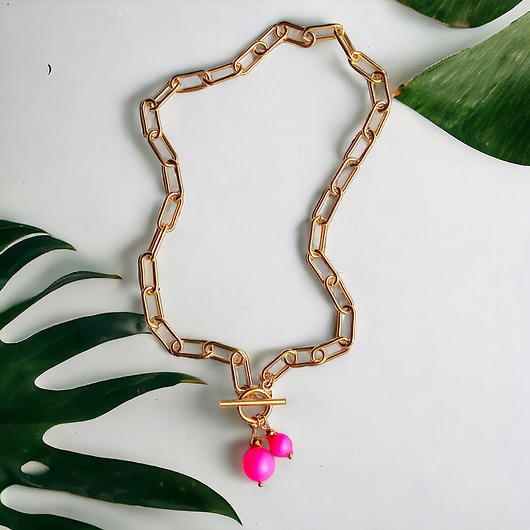 złote naszyjniki Swarovski neon pearls : TWO : neon pink : naszyjnik