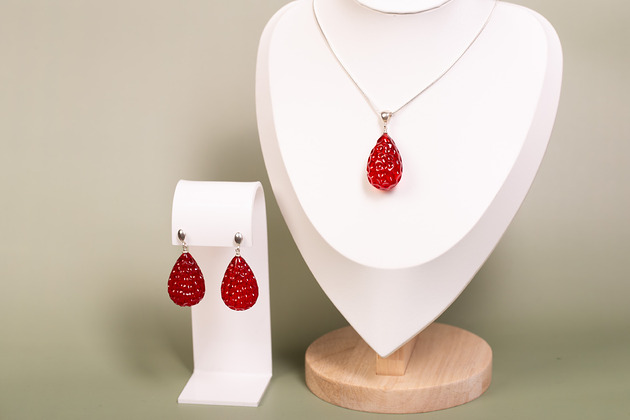 komplet biżuterii Komplet srebrny z bursztynem bałtyckim malinki