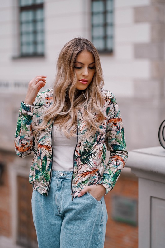 bluza bez kaptura damska Jesienna bomberka damska w gepardy