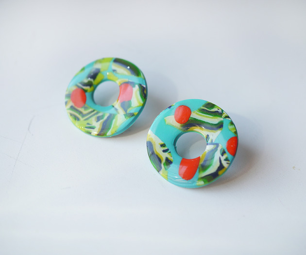 KOLCZYKI donut sztyfty turkusowe MODELINOVA