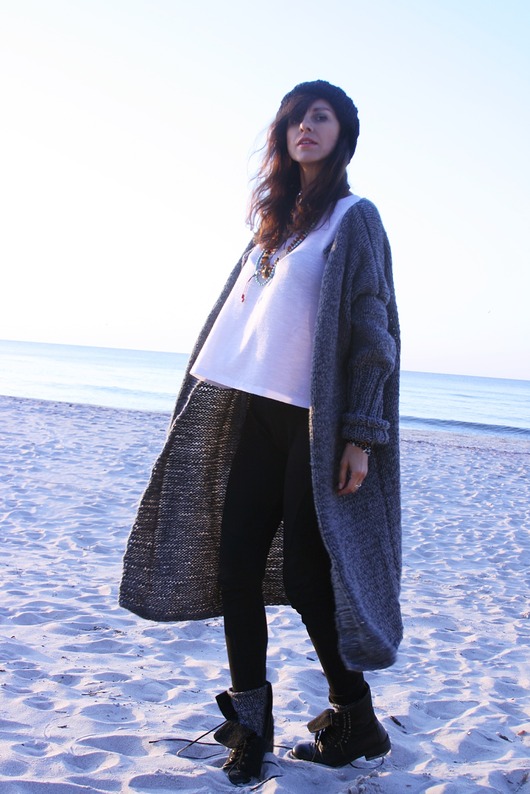 kardigany damskie Szary sweter  Oversize z wełną