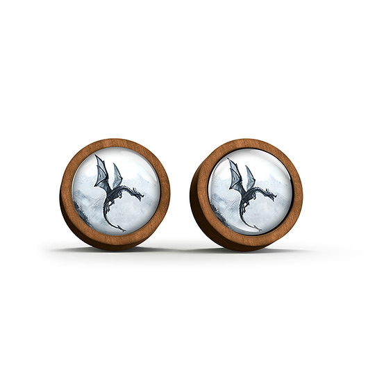 kolczyki drewniane Kolczyki drewniane - Czarny smok - sztyfty