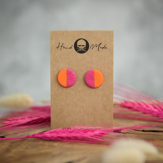 kolczyki z masy plastycznej Kolczyki Dots M - różowo-pomarańczowe
