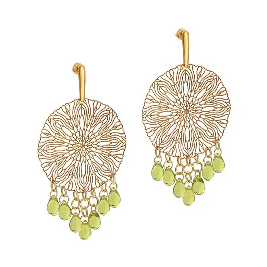 kolczyki z mosiądzu Ażurowe kolczyki ze szklanymi kropelkami