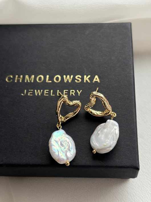 kolczyki z mosiądzu Kolczyki Serce z Unikatową perłą