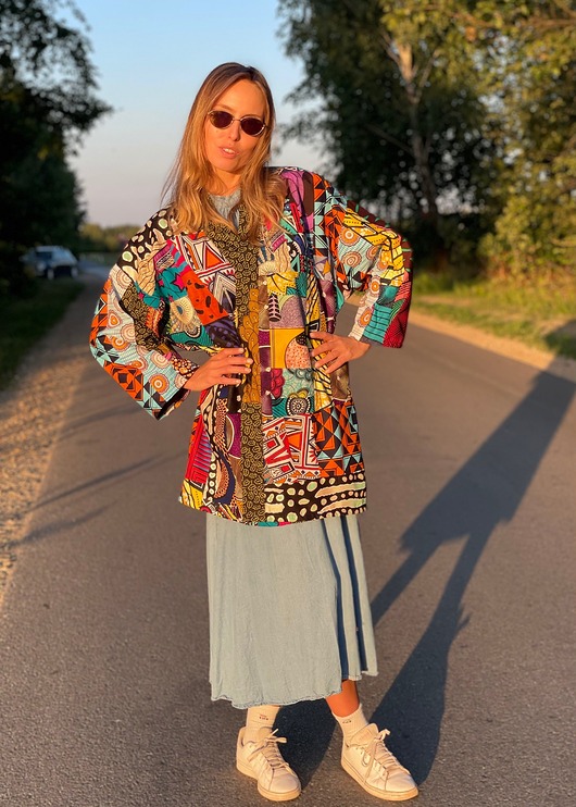 kurtki damskie Zjawiskowe ocieplane kimono patchwork