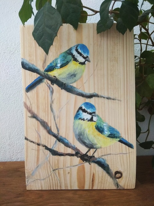 Ptaszki malowane na desce Wiktoria Borys Art