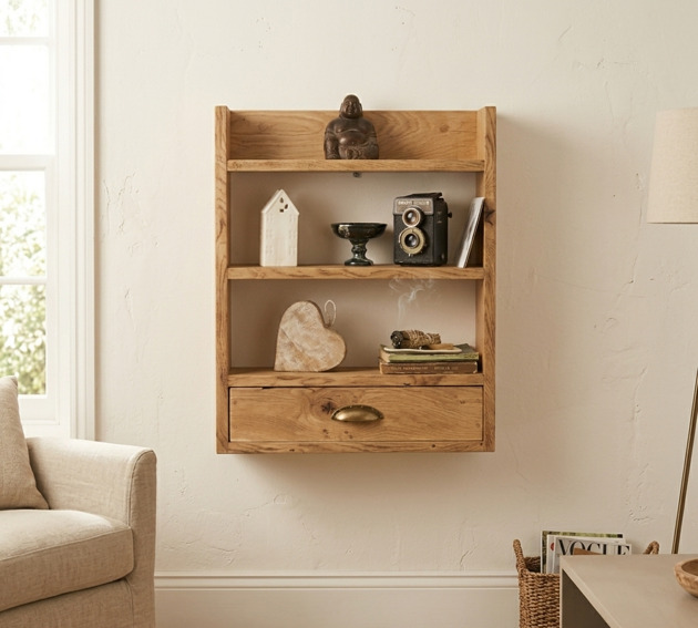 półki Ręcznie robiona półka szczotkowana z szufladą