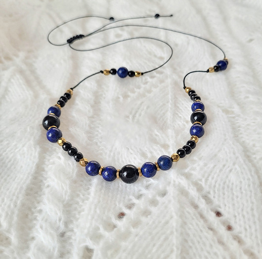 chokery Naszyjnik- regulowana długość- z lapis lazuli