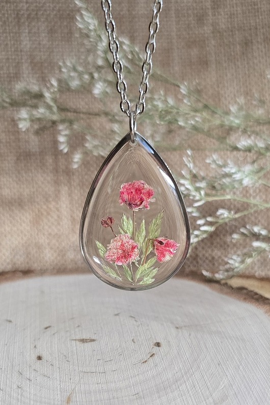 wisiory Srebrny wisiorek prawdziwe kwiaty zawieszka łezka łza gipsówka