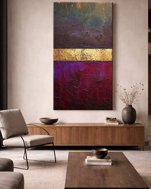 obrazy Obraz artystyczny 80x160cm w kolorach filoet fuksja złoto