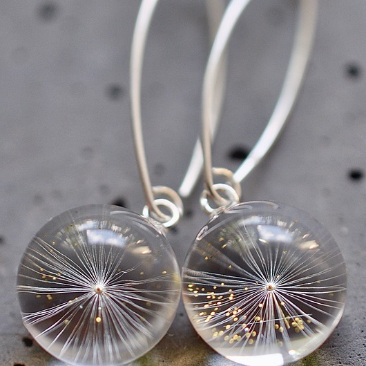 Kolczyki srebrne z prawdziwągwiazdką dmuchawca Grol Jewellery