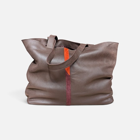 torby na ramię Shoper bag brązowa torba z pomarańczem