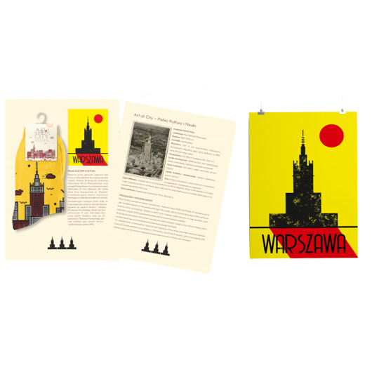 Skarpety z haftem Pałac Kultury Żółty Bordo City Socks